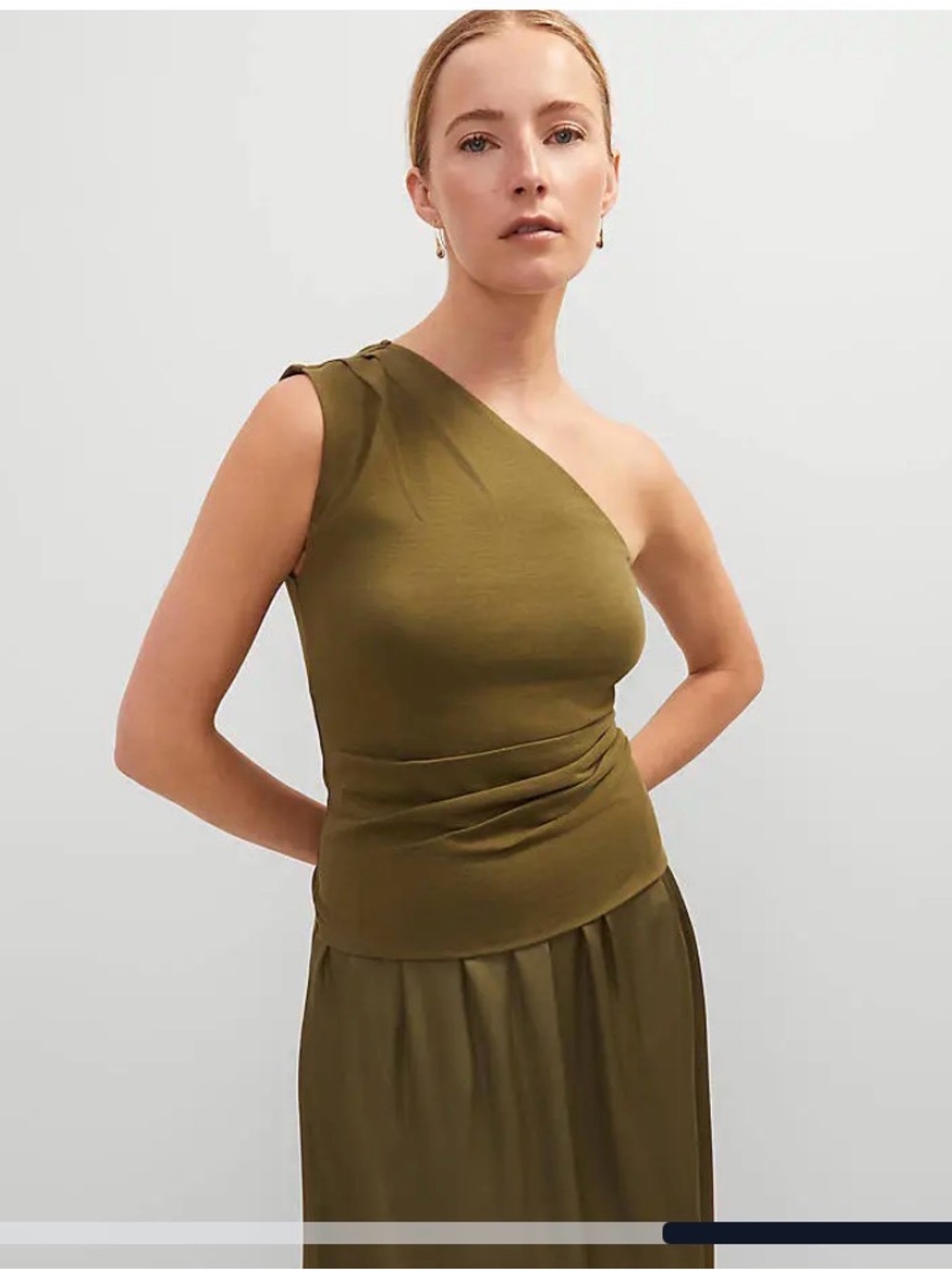 Ann Taylor One-Shoulder Olive Dress